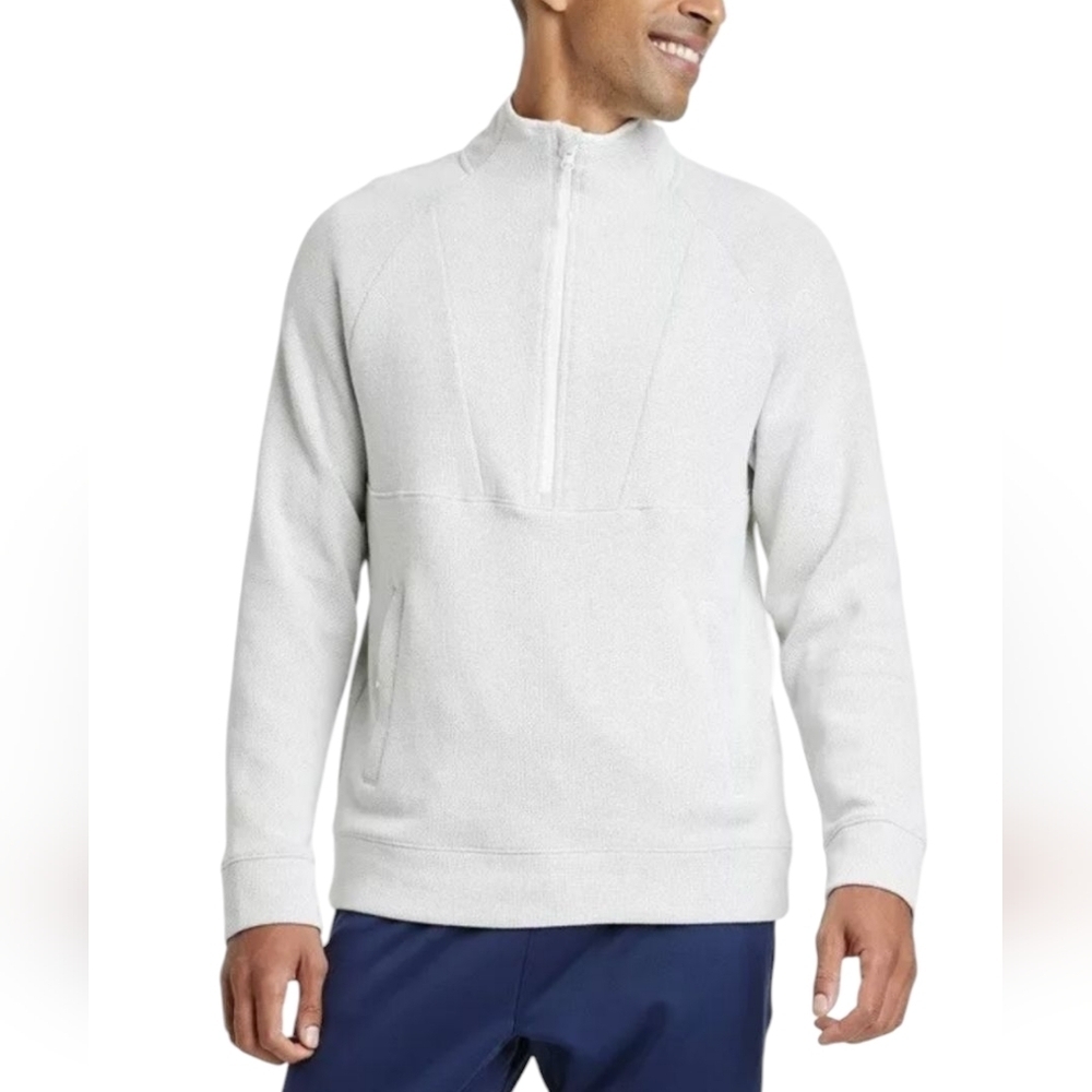 All In Motion Men's Off White Half Zip Pullover Sweater Sweatshirt Size Large
